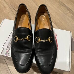 Gucci Black Leather Loafers with Gold Detail